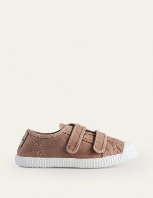 Beige Kids' Boden Double Strap Canvas Sneakers | 79624FNOZ