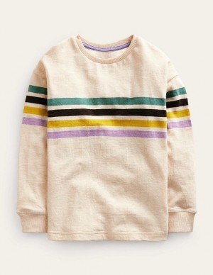 Beige Kids' Boden Textured Chest Stripe T-Shirt | 65804APEM