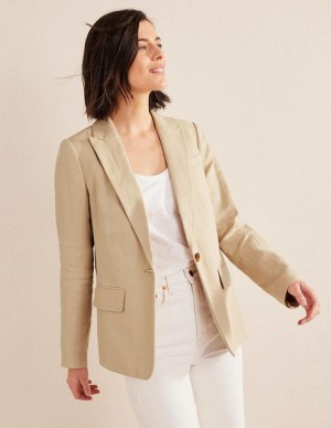 Beige Women's Boden The Cambridge Linen Blazers | 02138XBNZ