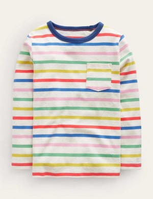 Beige / Multicolor Stripes Kids' Boden Supersoft Long Sleeve T-Shirt | 20541PRGF