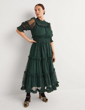 Black Green Women's Boden Green Polka Dot Tulle Midi Dress | 04968FZWP