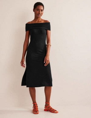 Black Women's Boden Bardot Jersey Midi Dress | 08536QKZB