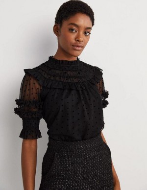 Black Women's Boden Black Polka Dot Tulle Party Tops | 96387LODJ