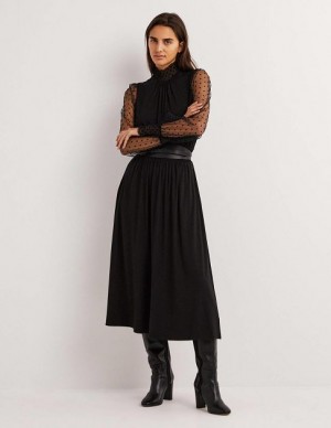 Black Women's Boden Black Tulle Sleeve Party Midi Dress | 63845IZPF