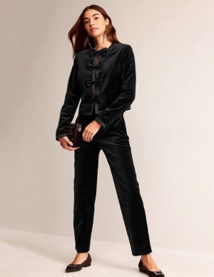 Black Women's Boden Bow-trim Collarless Jackets | 07281DIJL