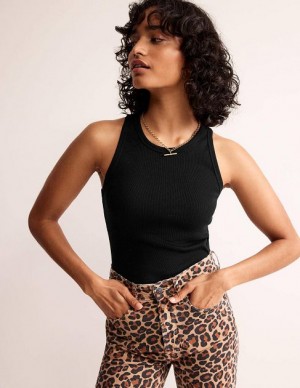 Black Women's Boden Cotton Ribbed Jersey Tanks | 37065DYGK