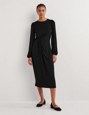 Black Women's Boden Crew Neck Knot Detail Dress | 24638GLJH