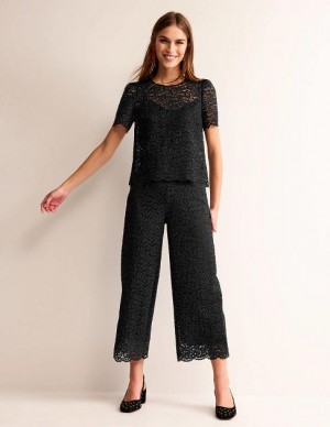 Black Women's Boden Cropped Wide-leg Lace Pants | 07218MVUO