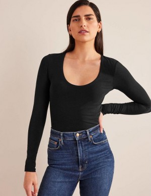 Black Women's Boden Double Layer Scoop Neck Tops | 13457TIAJ