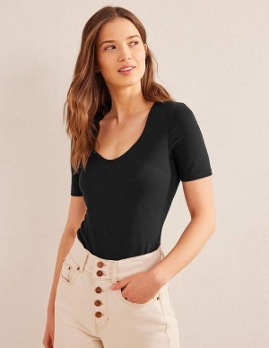 Black Women's Boden Double Layer Short Sleeve Tops | 31458UWMQ