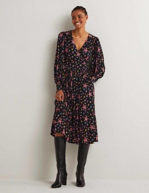 Black Women's Boden Fixed Wrap Jersey Midi Dress | 78394KAPZ