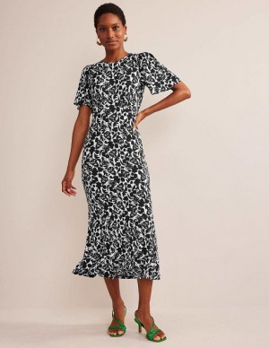 Black Women's Boden Flippy Jersey Midi Dress | 03681UNJR