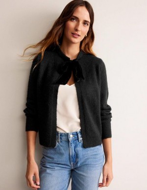 Black Women's Boden Fluffy Bow Cardigan | 65413MAVH