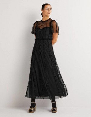 Black Women's Boden Frill Tulle Maxi Dress | 85719CZNI