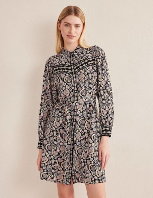 Black Women's Boden Full Length Sleeves Shirt Dress | 97516XIGE