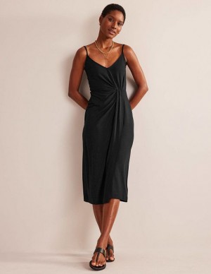 Black Women's Boden Gathered Jersey Midi Dress | 50218FYHW