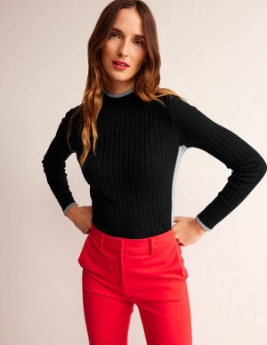 Black Women's Boden Isodora Ribbed Sweaters | 45912ZGJS