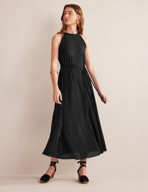 Black Women's Boden Jersey Plisse Maxi Dress | 96483SNLE