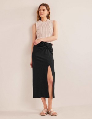 Black Women's Boden Knot Detail Jersey Skirts | 43965PGHU