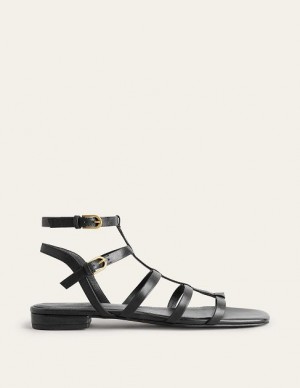 Black Women's Boden Leather Gladiator Sandals | 24917XTCN