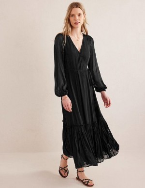 Black Women's Boden Long Sleeve Wrap Maxi Dress | 14506QNAC