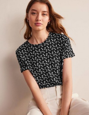 Black Women's Boden Printed Linen T-Shirt | 18029OLVY