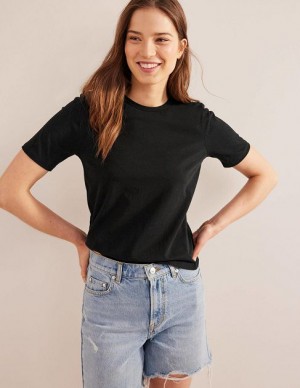 Black Women's Boden Pure Cotton Crew Neck T-Shirt | 53908TMUQ