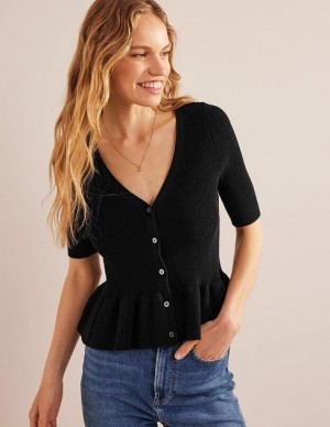 Black Women's Boden Ribbed Peplum Cardigan | 73859SXFW