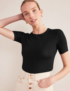 Black Women's Boden Ribbed T-Shirt | 26175HTXA