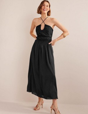 Black Women's Boden Ruched Bust Satin Maxi Dress | 37619UYNO