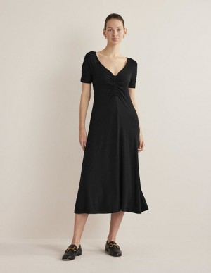 Black Women's Boden Ruched Front Jersey Midi Dress | 39582GEBD