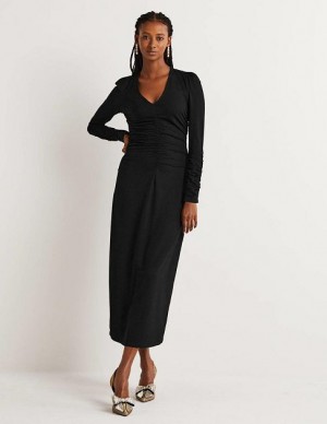 Black Women's Boden Ruched Jersey Midi Dress | 51920HJLO