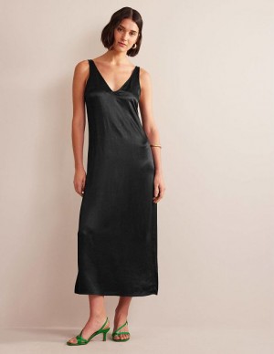 Black Women's Boden Satin Slip Maxi Dress | 83571AXPI