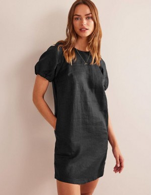 Black Women's Boden Sleeve Detail Linen Mini Dress | 49517YZGJ