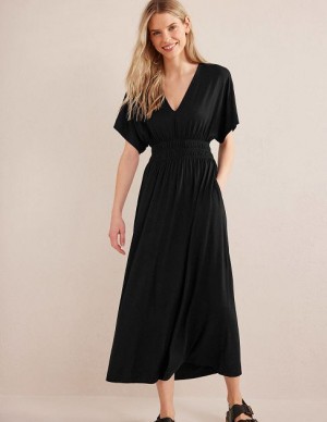 Black Women's Boden Smock Waist Jersey Maxi Dress | 62590OSKB