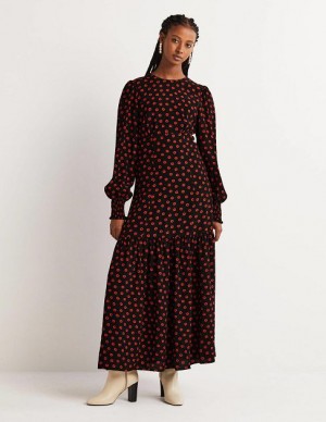 Black Women's Boden Smocked Cuff Maxi Dress | 13069LUXM