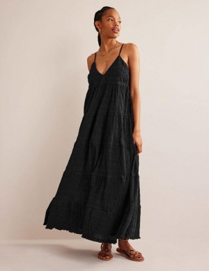 Black Women's Boden Strappy Tiered Maxi Dress | 87914IDQH