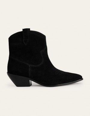 Black Women's Boden Suede Western Low-heel Ankle Boots | 27938HGQU