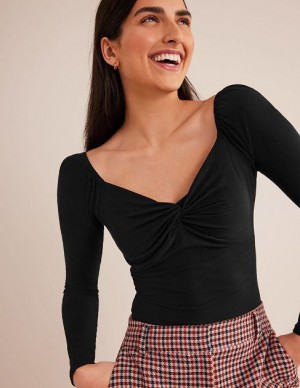 Black Women's Boden Sweetheart Jersey Tops | 95140NSVI