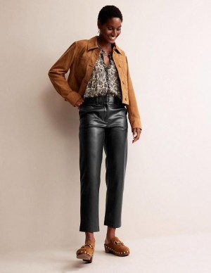 Black Women's Boden Tapered Faux-leather Pants | 28461YLJK