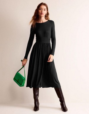 Black Women's Boden Thea Long Sleeve Midi Dress | 16920IAMH