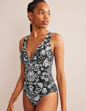 Black Women's Boden Twist Front Classic Swimsuits | 75821FNOC