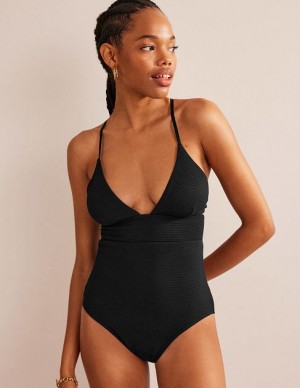 Black Women's Boden V-neck Cross Back Swimsuits | 52483YZST