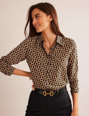 Black / Brown Women's Boden Sienna Silk Shirts | 75390CLQP