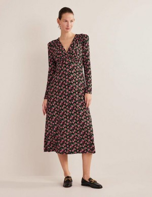 Black / Rose Women's Boden Jersey Midi Dress | 13490ERQL