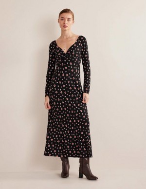 Black / Rose Women's Boden Sweetheart Jersey Midi Dress | 14658DYXF