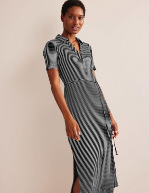 Black / White Stripes Women's Boden Ribbed-jersey Shirt Dress | 29761MVAC