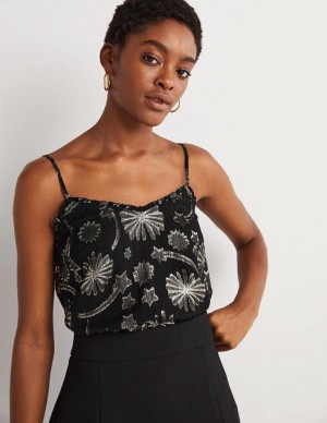 Black / White Women's Boden Fabric Interest Party Tops | 84026WIZV