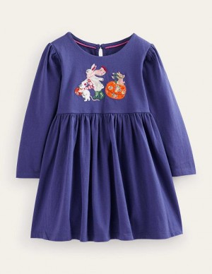 Blue Kids' Boden Appliqué Jersey Dress | 19485NXIJ