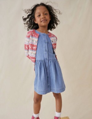 Blue Kids' Boden Button Pinafore Dress | 25463LRCD